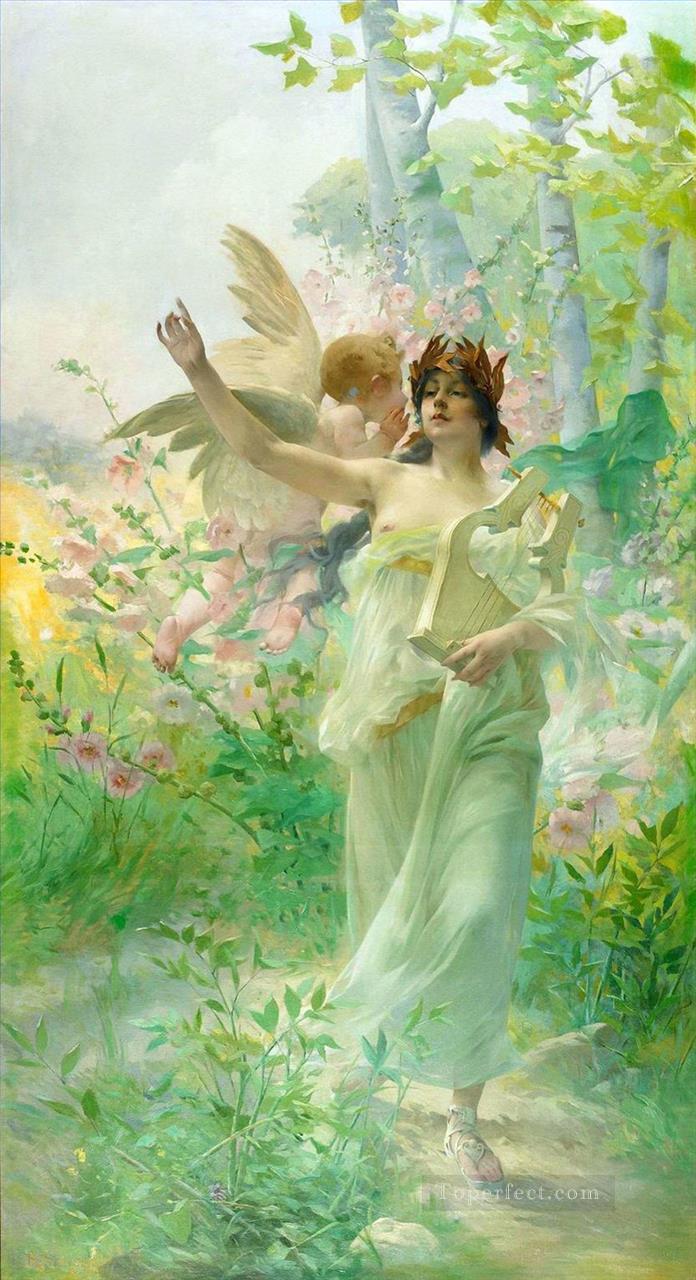 少女と天使 ハンス・ザツカ油絵